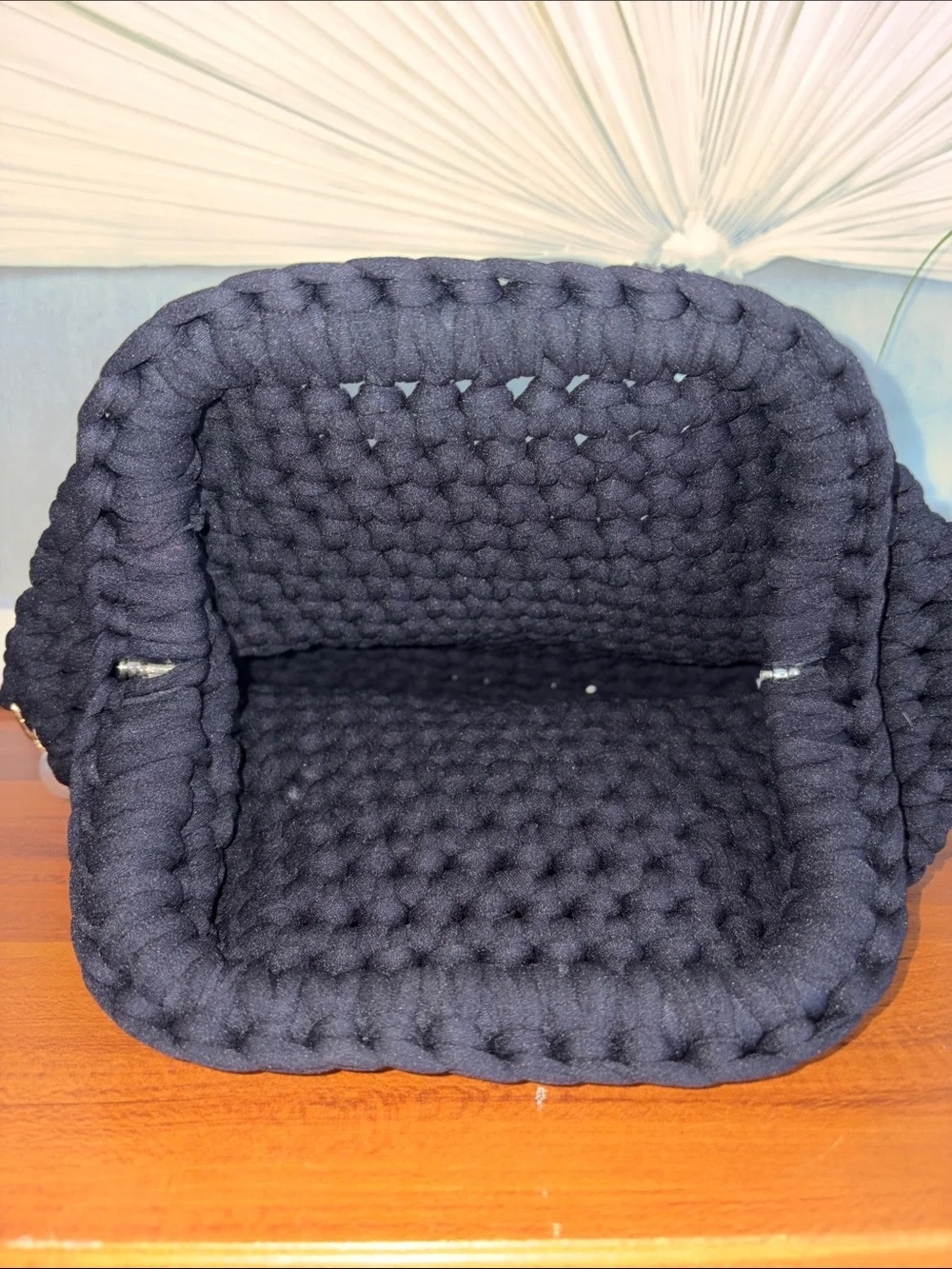 Handmade Black Crochet Clutch with Faux Pearl Handle